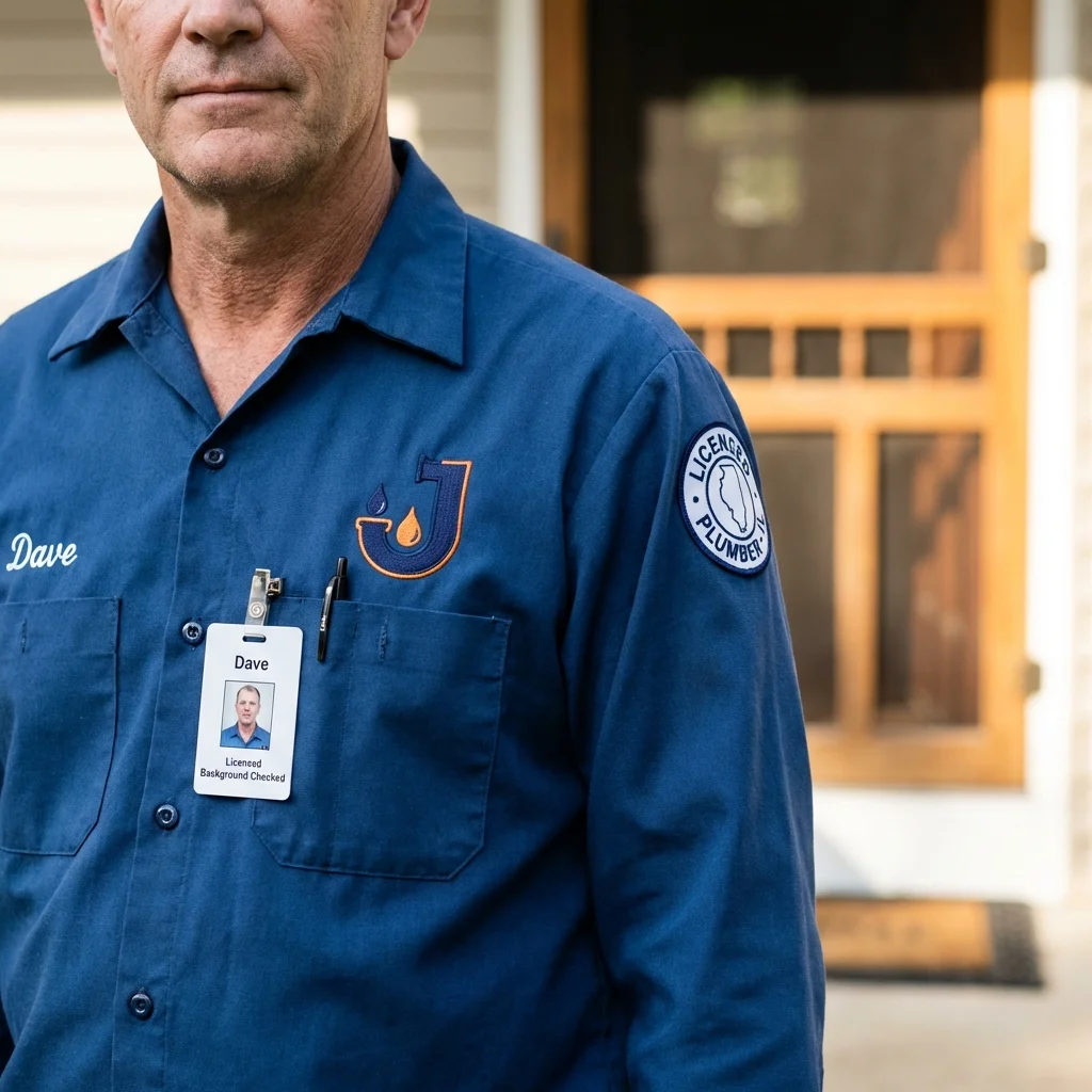 Licensed plumber showing ID badge in Williamsburg, OH