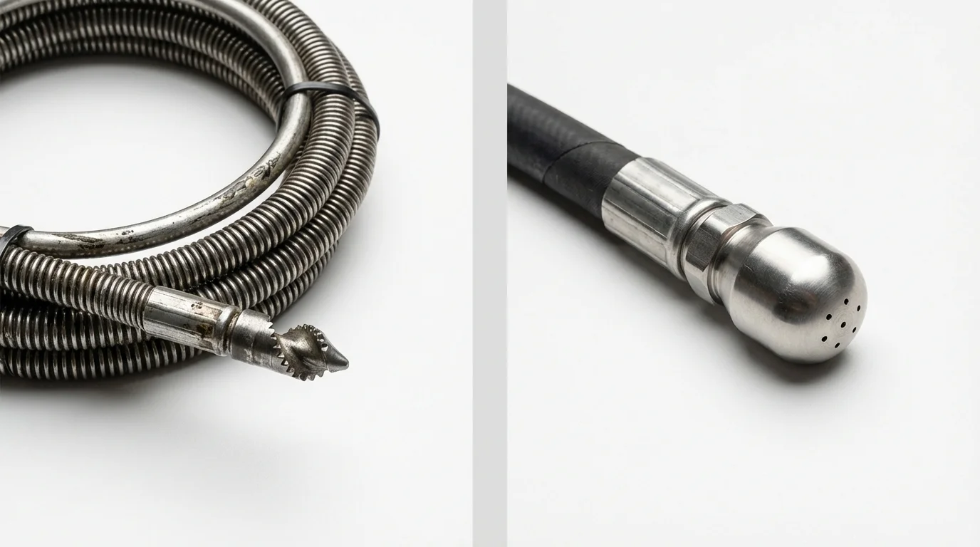 Drain snake cable and hydro jetting nozzle used for drain cleaning in Williamsburg, OH
