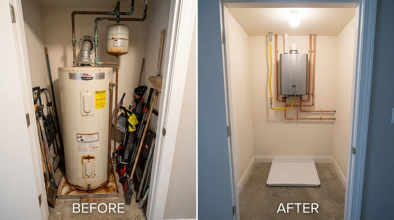 Tank water heater versus wall-mounted tankless unit comparison for Williamsburg, OH homeowners